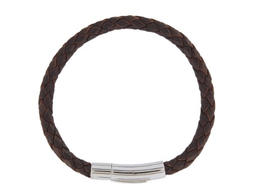AURORIS Echtleder-Armband geflochten 5mm mit Hebeldruckverschluss aus Edelstahl Farbe: braun - 3