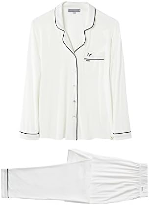 Luxury Bamboo Long Trouser Pyjama Nightwear Set (UK 12, White)