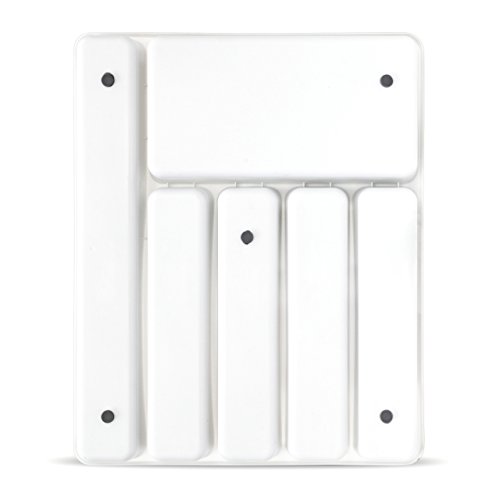 Relaxdays 10019240 Besteckkasten aus Kunststoff mit 6 Fächern Besteckeinsatz mit gummierten Böden und rutschhemmenden Füßen passender Einsatz für nahezu jede Schublade, 5 x 32,5 x 40,5 cm, weiß / anthrazit - 4