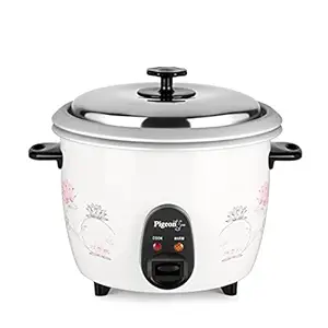 Pigeon Blossom Electric Rice Cooker 1.8 Litre with Stainless Steel lid and 2 Aluminium Cooking Pans, 700 Watt, White