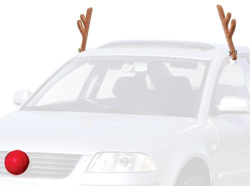 28 Cm Plush Rudolf The Reindeer Antlers and Red Nose Car Set - Christmas Festive Accessory