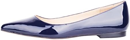 queenfoot Women's Genuine Leather Pointed Toe Comfortable Ballet Flats Casual Pumps Court Shoes Navy Patent 6.5 UK