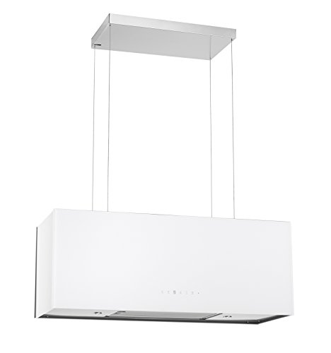 Preisvergleich Produktbild Insel Dunstabzugshaube Aronia Weiß Glas 90 cm