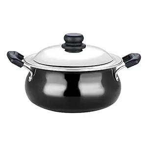 Vinod Black Pearl Hard Anodised Handi with Stainless Steel Lid 5 litres Capacity, 3.25 mm Thickness (Medium) with Riveted Sturdy Handles (Gas Stove Compatible) - Black