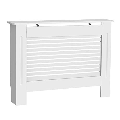 Finether Painted Cache-radiateur Armoire Meubles de Maison Horizontal Design Moderne à Lattes en MDF Blanc, Taille M