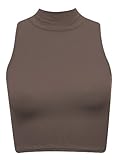 Womens Sleeveless Cropped Top Ladies Polo Neck Crop Dance Stretch Top (M/L (UK 10/12), Mocha)