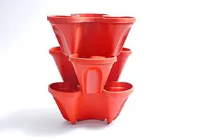 Bio Blooms Self Watering Tower Garden Pots (4 Sides) - Pack Of 5 Pcs Stack A Pot, Brown Color, UV Treated Planters Bio_32