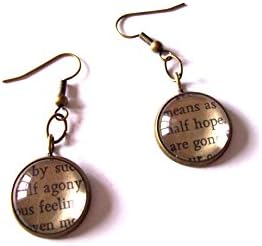 English Gems Antique Bronze Drop Earrings Half Hope Half Agony Book Extracts from Jane Austen's Persuasion Gift Boxed