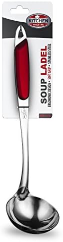 Kitchen Maestro High Quality Stainless Steel, Rubber Coated Grip Soup Ladle
