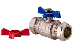 UKDEALS DIRECT UKDD® 15mm Heavy Duty Full BORE Butterfly Ball Valve Isolation Valve with RED & Blue Handle Compression WRAS Approved Thumb Trun Handle