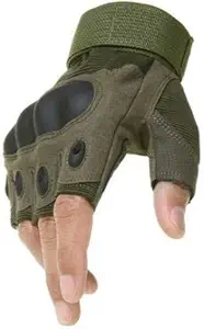 Cratos Nylon Tactical Half Finger Gloves for Sports, Hard Knuckle,Hiking,Cyclling,Travelling,Camping,Outdoor,Boxing, Motorcycle Riding, Arm Shooting Gym Gloves | Army Green Colour MEDIUM SIZE