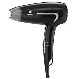 Havells HD3181 1600 Watts Unisex Foldable Hair Dryer, 2 Heat (Hot/Warm) Settings with Cool Shot Button-Black