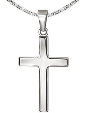 CLEVER SCHMUCK-SET Silberner Anhänger Kreuz 21 mm schlicht glänzend mit Kette Panzer 45 cm STERLING SILBER 925...