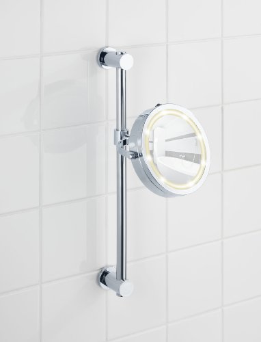 WENKO 20907100 Power-Loc LED Wandspiegel Carpi – Befestigen ohne bohren, Spiegelfläche ø 17.5cm, 500% Vergrößerung, Stahl, 25.5 x 50.5 x 23 cm, Chrom - 22