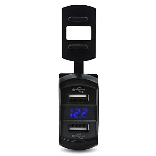 FXC Universal Rocker Dual USB Waterproof Socket with LED Light, Dual USB Charger for Car MotoBike Boat 4.2A Dual USB Power Supply Charger Adapter 12-24V for iPhone Samsung etc. (Blue)