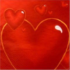 Kogler 20 Pieces 3 Layers 1/4 Folded Heart Napkins in Bag, Paper, Red/Gold, 33 x 2 x 33 cm
