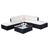 COSTWAY Ensemble Salon de Jardin 15 Pièces en Résine rotin Poly Rotin avec Canapé d'Angle, Table Basse et Coussins Amovibles pour Jardin Terrasse Balcon Noir