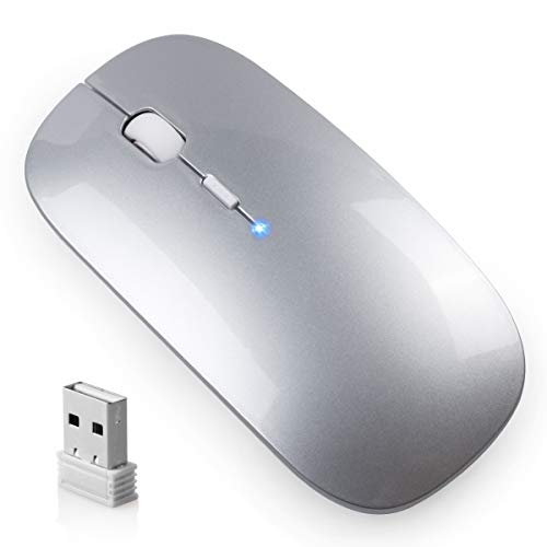 Vannico Kabellose Maus Wiederaufladbare, 2.4G Funkmaus Geräuschlose Tragbar Mäuse Wireless Maus mit USB Empfänger, Maus für PC Laptop (Silber) Vannico Kabellose Maus Wiederaufladbare, 2.4G Funkmaus Geräuschlose Tragbar Mäuse Wireless Maus mit USB Empfänger, Maus für PC Laptop (Silber)