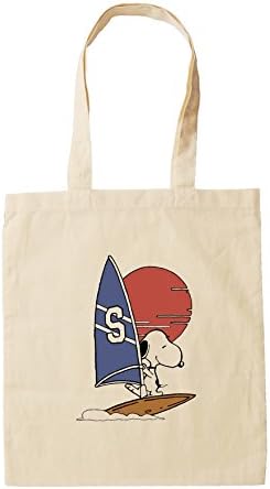Snoopy Windsurfing - Natural Cotton Snoopy Tote Bag. Adorable Snoopy Gift - Reusable Shopping Bag, Perfect Beach Bag & Shoulder Bag. Great Summer Tote Bag