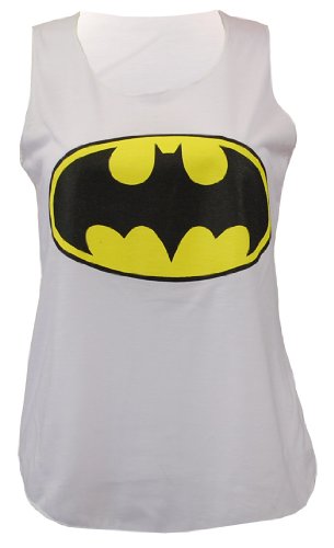 Womens Ladies Racer Back Superman Batman Logo Print Contrast Stretch Vest Top (S/M-UK8/10, Batman White)
