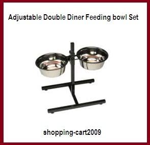STAINLESS STEEL PET ADJUSTABLE DOUBLE DINNER STAND FOOD FEEDING FREE STAND NEW