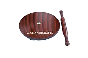 W.S.HANDICRAFTS Wooden Roti Roller Cakla Belan Rolling Pin Board Roti Maker Phulka Maker Chapati Maker Chakla Chapathi Presser Wooden Big Size (12 inch) Chakla Belan Wooden for Home & Kitchen