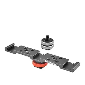 Triple Cold Shoe Mount Bracket, MINIFOCUS Aluminum 3 Hot Shoe Extension Bar with Hot Shoe to 1/4'' Adapter Mount for DSLR Camera Microphone Led Video Flashlight Vlog Accessories