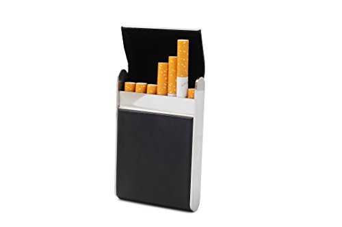 Preisvergleich Produktbild Zigarettenetui - Kunstleder Schwarz - Metall Silber verchromt