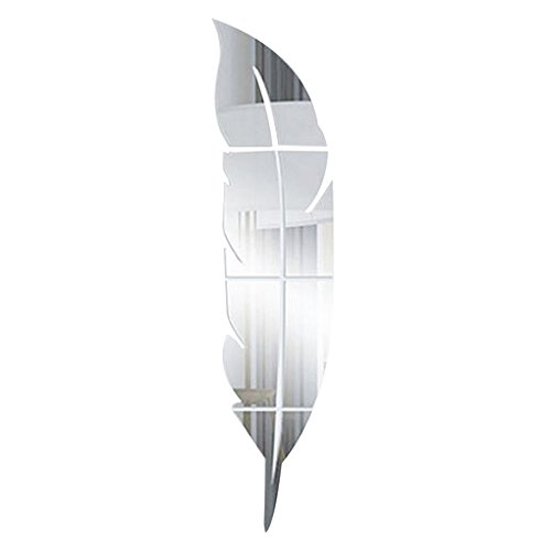3D Silber Kunst Vinyl Wand Feder-Muster Aufkleber Sticker DIY Spiegel Stil Dekor - 7