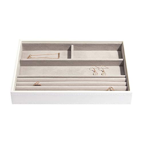 Stackers classic size | caja de la joyería organizador con 4 secciones para los anillos y pulseras, blanco con forro de terciopelo gris