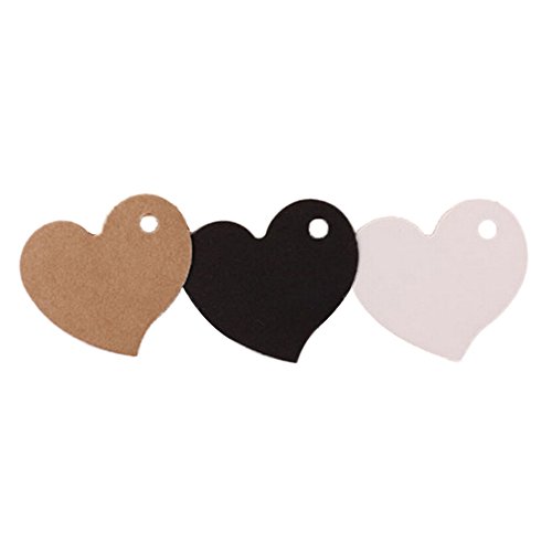 Yalulu 100 Stück Rustikal 45*40mm Kleine Heart Braun Kraft Geschenk Anhänger Papieranhänger Tags Labels zum Hochzeit Party Etikett Selbstgestalten Preisetiketten Preisschild Schilder Anhänger Kofferanhänger DIY Deko (Weiß) - 4