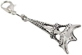 LADIN Elle Antique Silver Eiffel Tower Charm Pendant, Stainless Steel Carabiner for Charm Bracelet, Necklace, Bracelet