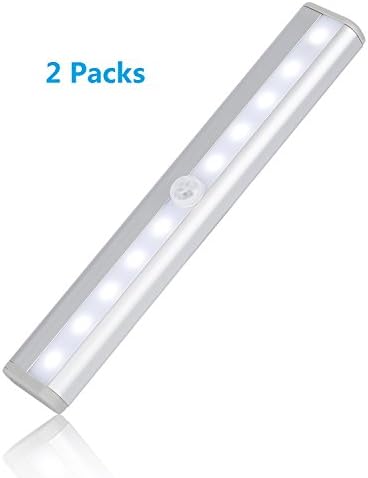 Mytlp Cabinet Lighting PIR Motion Detective Sensor Light 10 LEDs Battery Operated Closet Light with Magnetic Strip for Cupboard , Wardrobe Stair (2 packs)