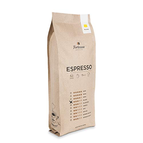 Fortezza Espresso Milano | 1kg ganze Bohnen | Speziell für Vollautomaten entwickelt | Premium-Kaffee in bester Qualität | Ausgewogener Röstgrad | Gourmet-Robusta & Hochland-Arabica