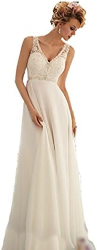CoCoGirls Chiffon Beach Party Wedding Dresses V-neck Bohemian Bridal Gowns (UK12, white)