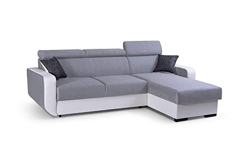 Meublo Canapé Dangle Convertibles 4 Place Tissu Pedro Canapé Dangle Droit Gris Clair Blanc