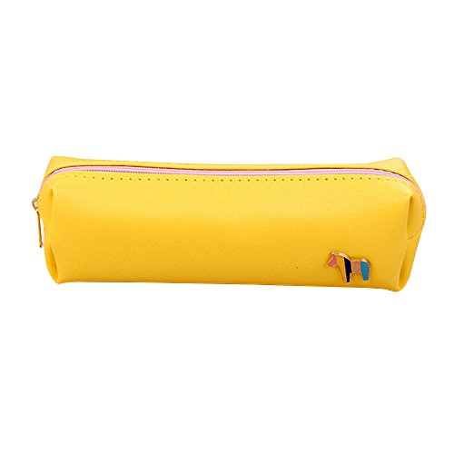Sanwood Horse Faux Leather Pen Case Pouch Cosmetic Bag (Yellow)