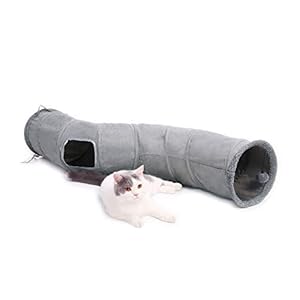 OHANA Juguete Plegable túnel de Gato en Gamuza, Gran túnel para Gato de Interior Conejos con 2 Agujeros y Bola suspendida Dia30 * 67 cm