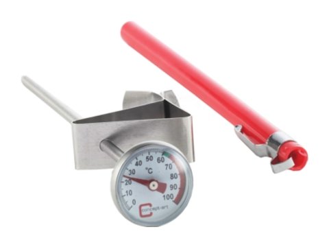 Thermometer mit Halterung aus Edelstahl für Milchkännchen - Eintauchthermometer - Spezialthermometer für Barista