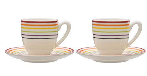 Bugatti Gioia – Espresso Tassen & Untertassen – 2 Personen-Set – Lebhafte, Gestreift Mehrfarbig Steingut – von 2–4 Stück