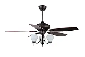 Kanz Enterprises Designer Fans With LED 52 Inches Wood Leaf MDF 5 blades Wood Grain NO Noise 40 watts DC Motor With 3 color changing LED light Timer Reversible movement Remote Control Living Room Fan FNC 205