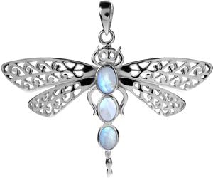 Sterling Silver 925 Rainbow Moonstone Dragonfly Pendant