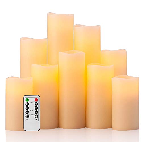 Preisvergleich Produktbild Eldnacele Flickeless Flameless Echtwachskerzen Batteriebetriebene LED-Elfenbeinkerzen mit Timer und Fernbedienung 9er-Set für Hochzeits-Partybar und Heimtextilien