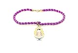 Pulsera con medalla Virgen de Guadalupe Mexicana de plata de ley esmaltada, cordón de seda trenzado, color morado, pulsera para mujer o niña