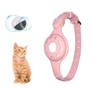 Airtag Cat Collar Airtag Dog Collar Holder with 1 HD Protective Film 4.8-12.8inch Soft Silicone Dog Collars for Apple Airtag on Small Cats Small Dogs (Pink)