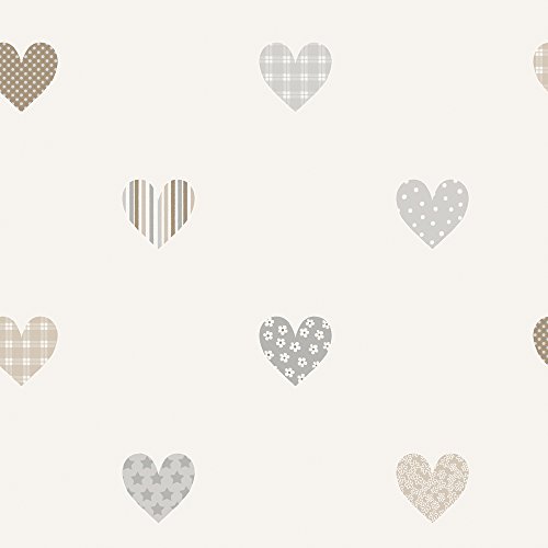 Lilleby 2674 Kinder-Vliestapete Herzen Graphit Beige Weiß
