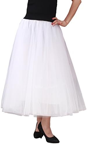 Relaxfeel Elastic Waist A Line Long Tutu Tulle Maxi Skirt White