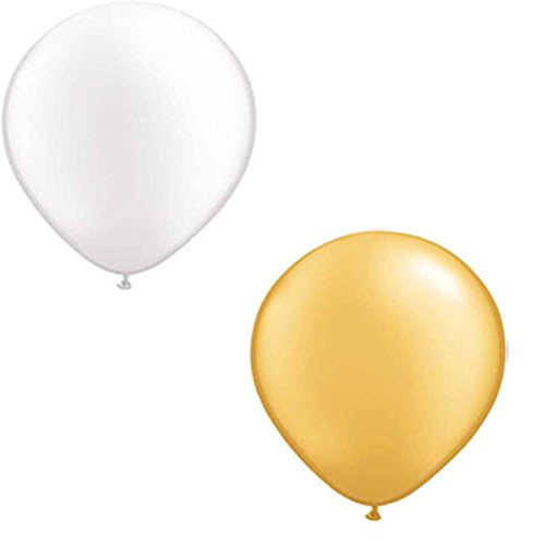 100 Metallic Luftballons je 50 x weiß & gold Partyballons 28 cm Ø
