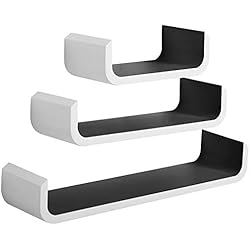 WOLTU RG9273sz Etagère Murale Tablette en MDF,Étagère de Rangement,Blanc Noir