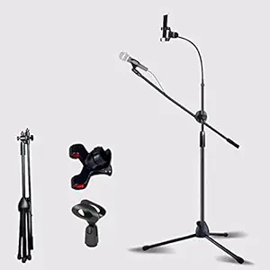 Audavibe Heavy Duty Adjustable Dual Mic Stand Condenser Microphone Stand for Studio Recording, Singing Microphone Stand With Mobile Holder